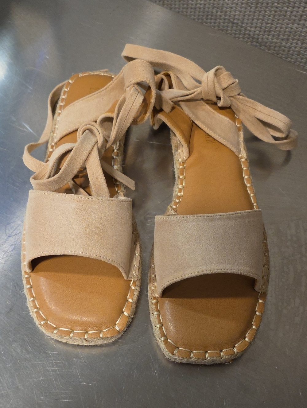 ZHILIUNIAN Beige Suede Lace Up Espadrille Sandals NWT Sz 9 / 40